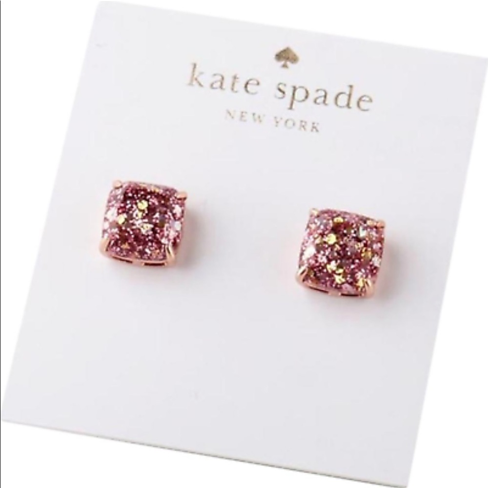 💥 RESERVED 💥 Kate Spade Rose Gold Glitter Mini Small Square Holiday Earrings - Picture 3 of 4